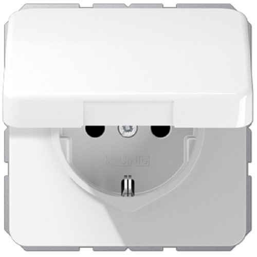 Розетка с заземлением без рамки Jung CD500 1-м. крышка шторки для IP44 белый картинка